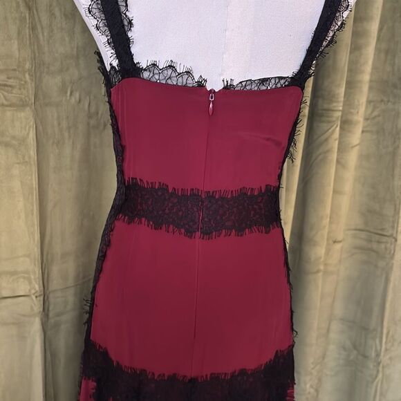La Ligne 100% silk Elegant Burgundy and Black Lace maxi Dress, US0 - Picture 12 of 14